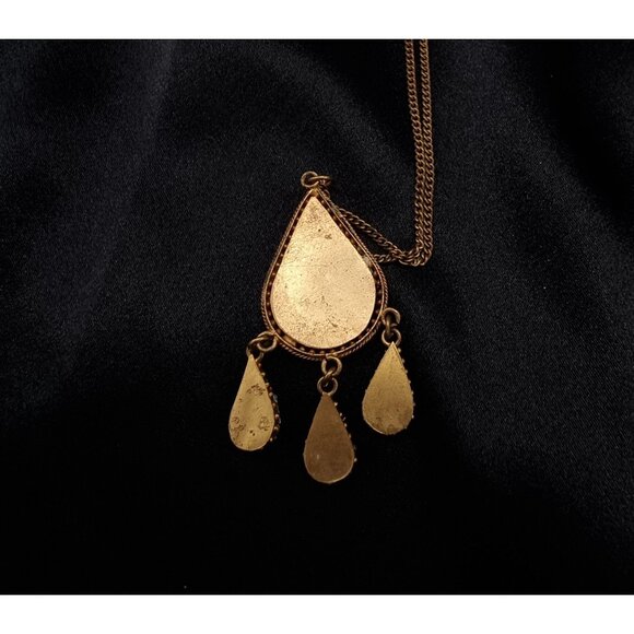 Vintage 1920s-1940s Gold-Tone Millefiori Mosaic Pendant Necklace With Teardrop C - Picture 7 of 7